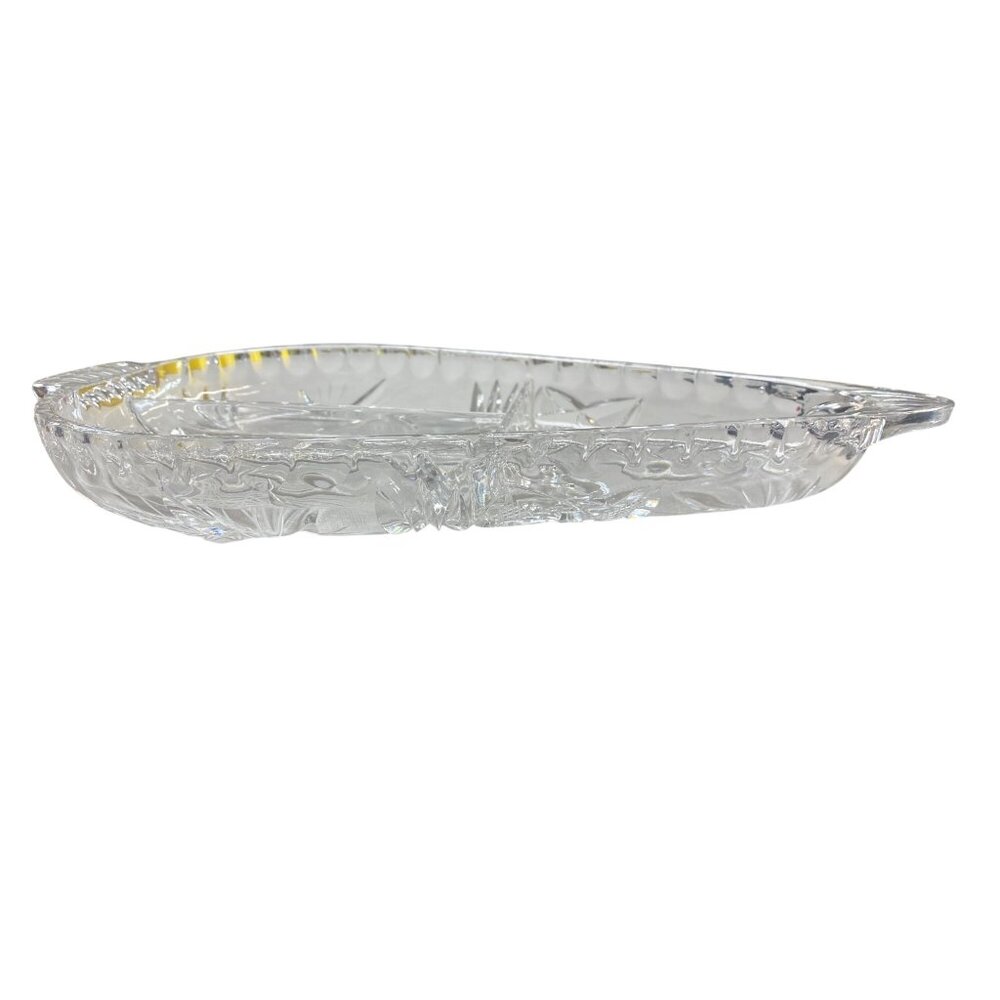 Vintage Clear Glass Triangle Divided Relish Dish Starburst Carrot - Picture 8 of 9